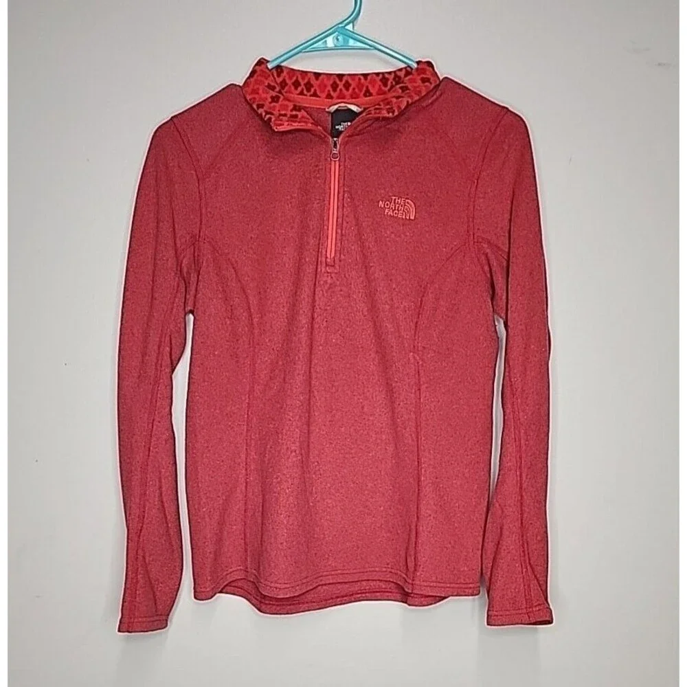 Women's North Face 1/4 Zip ROSE RED Fleece Jacket  pullover Aztec Collar Small